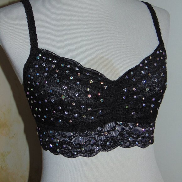 Victorias Secret Pink Bling Stone Embellished Ruched Lace Unlined Bralette Bra - Picture 7 of 9